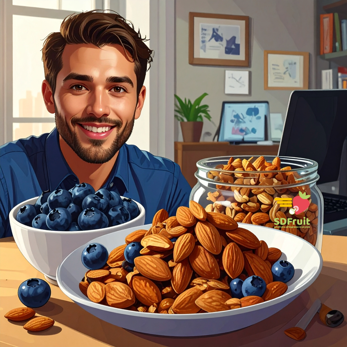 Mandorle e mirtilli ideali come snack spezza fame per il mindful eating a lavoro